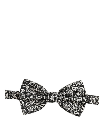 Tie Black White Paisley Silk Adjustable Neck Papillon Bow