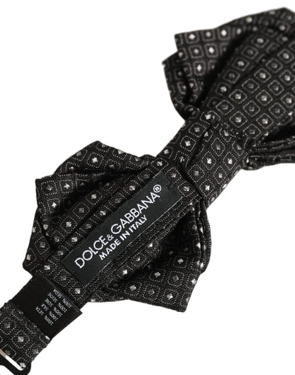 Men Black Polka Dot Silk Adjustable Neck Papillon Bow Tie