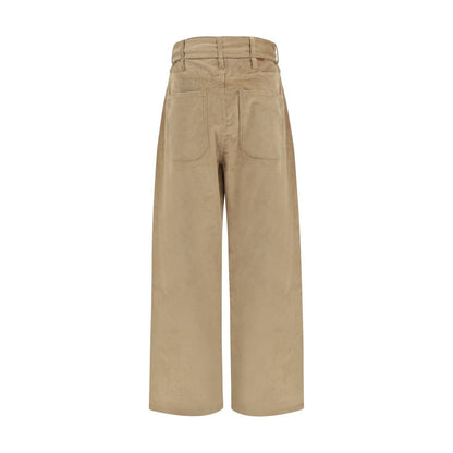 Beige Cotton Casual Pants