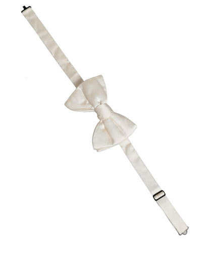 Men White 100% Silk Adjustable Neck Papillon Bow Tie