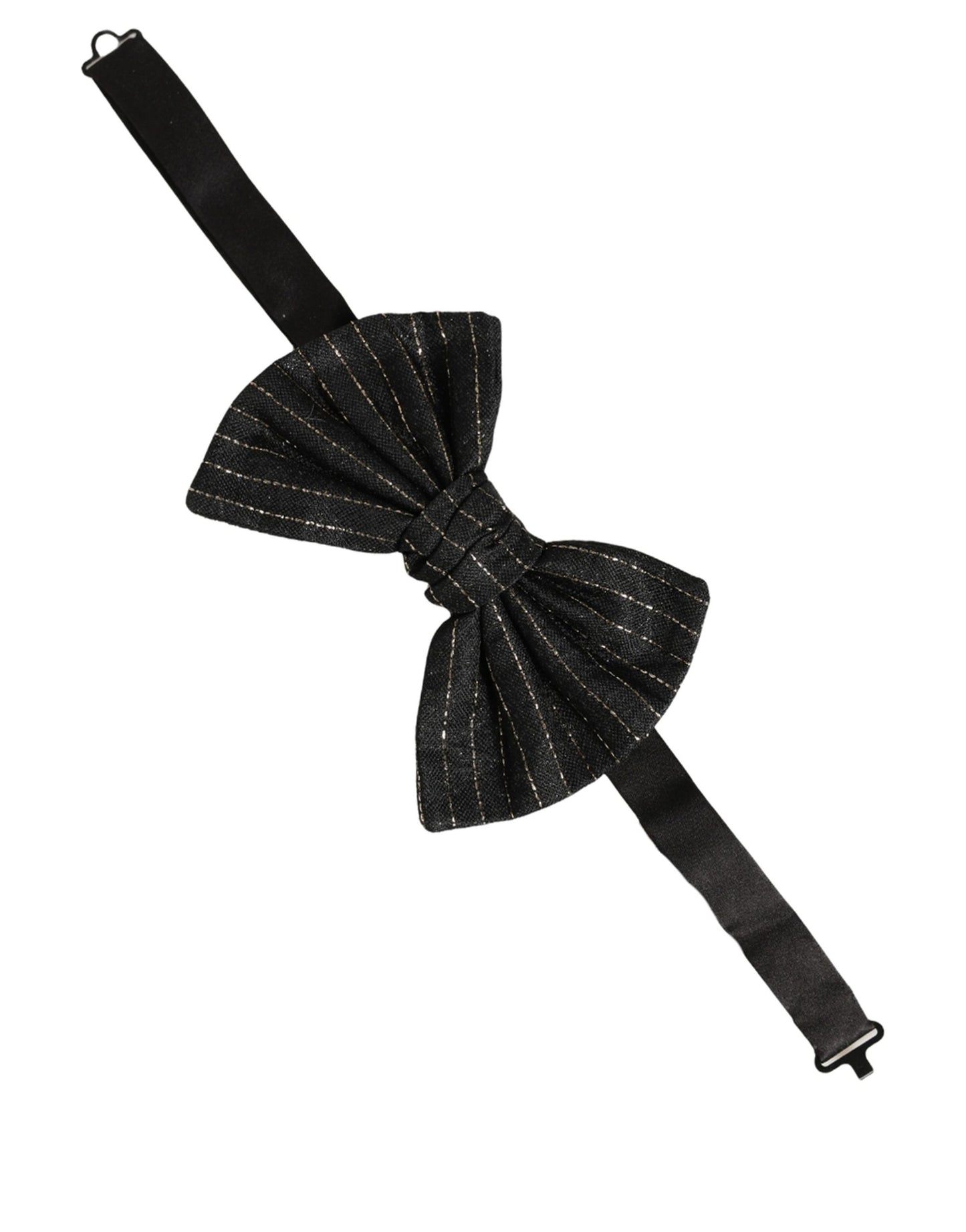 Men Black Pinstripe Silk Adjustable Neck Papillon Bow Tie