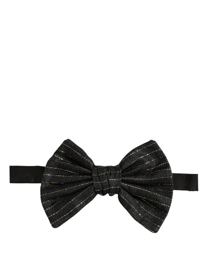 Men Black Pinstripe Silk Adjustable Neck Papillon Bow Tie
