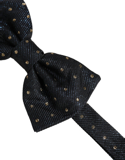 Men Black Polka Dot Silk Adjustable Neck Papillon Bow Tie