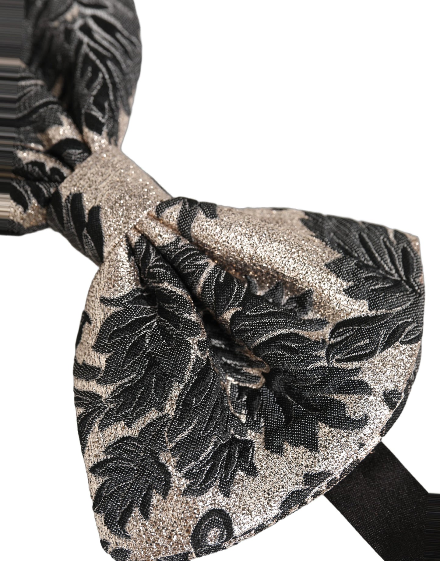 Men Black Silver Floral Adjustable Neck Papillon Bow Tie