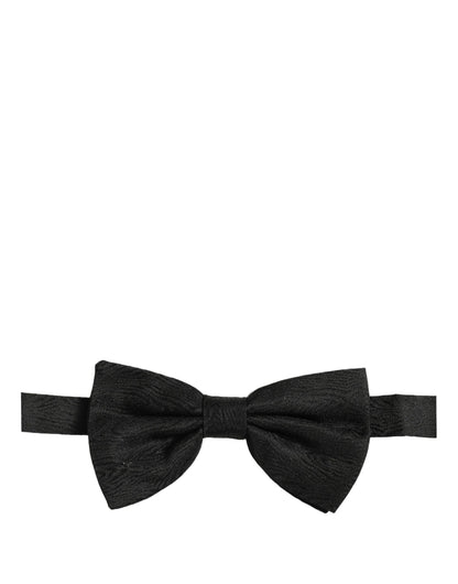 Men Black Silk Brocade Adjustable Neck Papillon Bow Tie