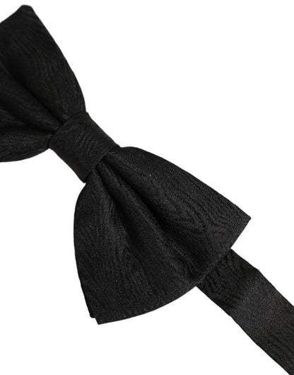 Men Black Silk Brocade Adjustable Neck Papillon Bow Tie