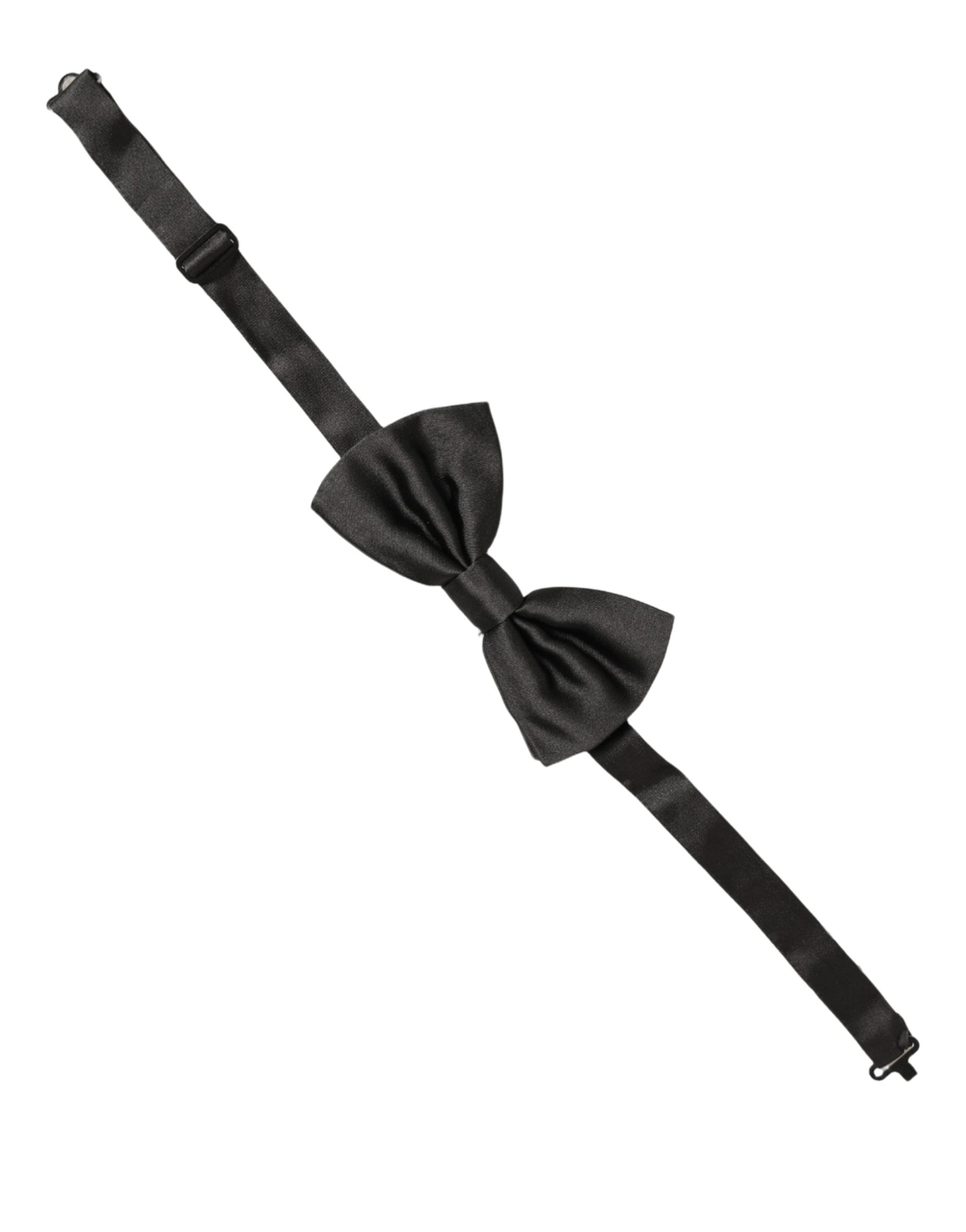Men Black 100% Silk Adjustable Neck Papillon Bow Tie