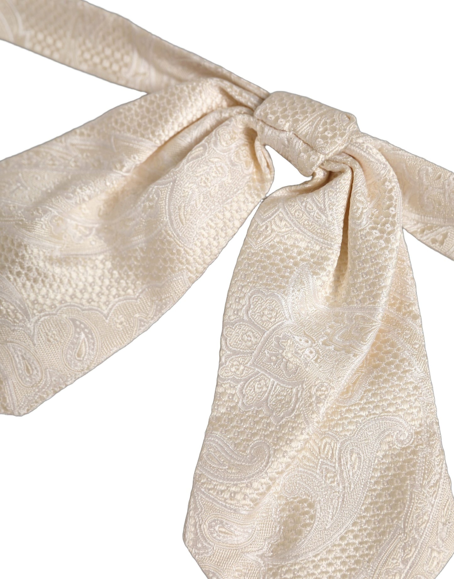 Men Ivory Paisley SIlk Adjustable Neck Papillon Bow Tie