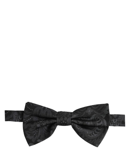 Men Black Paisley SIlk Adjustable Neck Papillon Bow Tie