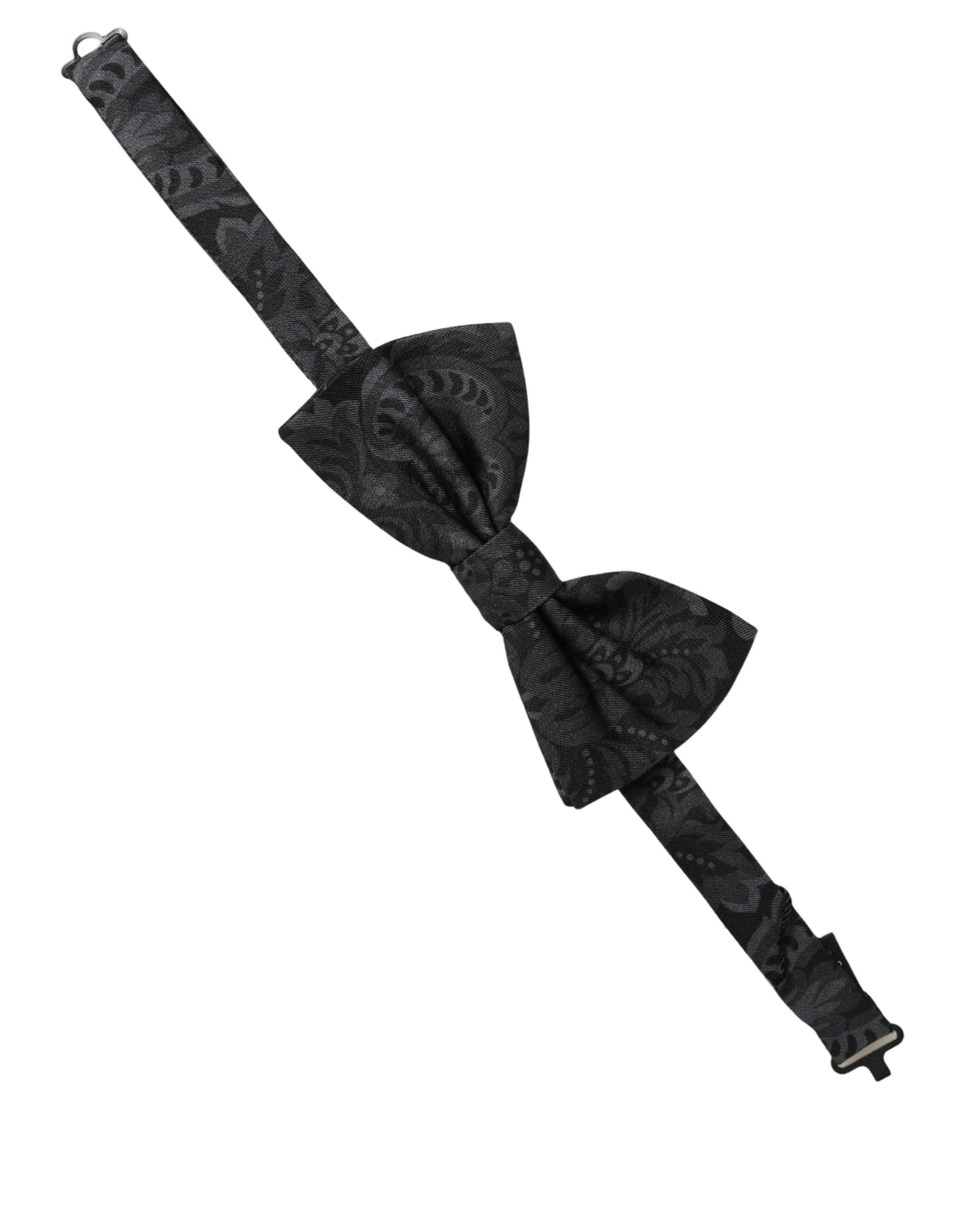 Men Black Paisley SIlk Adjustable Neck Papillon Bow Tie