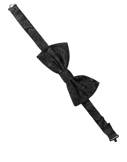 Men Black Paisley SIlk Adjustable Neck Papillon Bow Tie