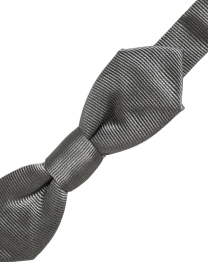 Men Gray 100% Silk Adjustable Neck Papillon Bow Tie
