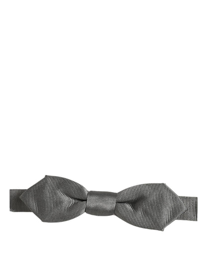 Men Gray 100% Silk Adjustable Neck Papillon Bow Tie