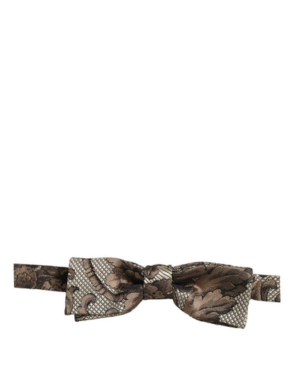 Men Brown Beige Floral Adjustable Neck Papillon Bow Tie