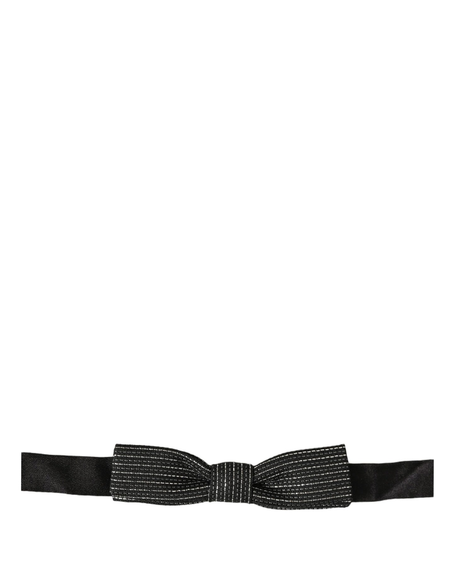 Men Black Silver Ribbed Adjustable Neck Papillon  Bow Tie