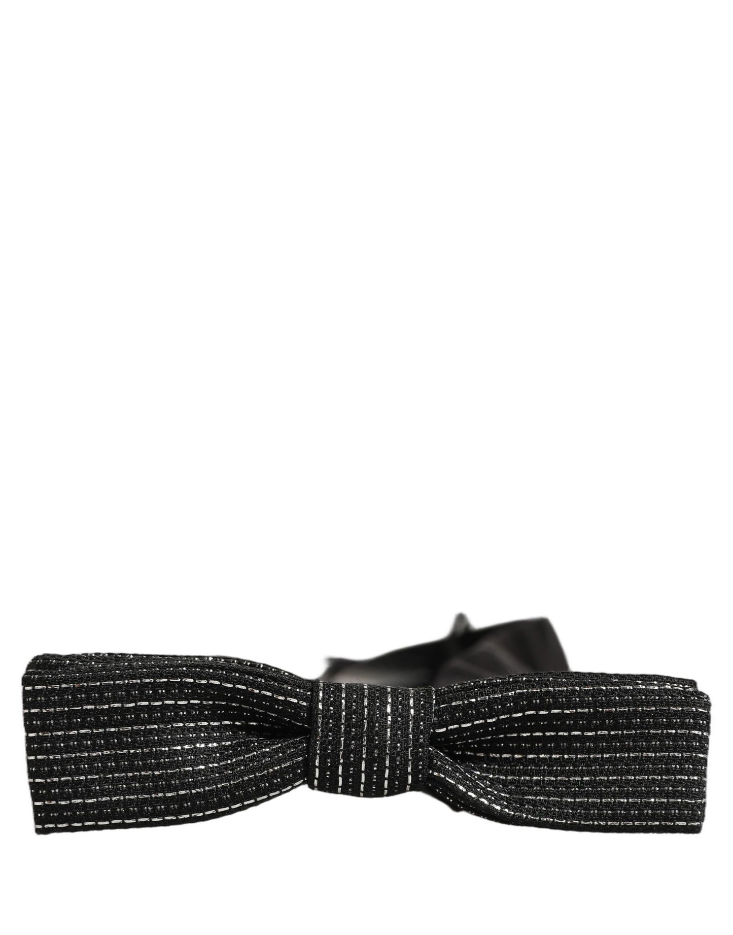 Men Black Silver Ribbed Adjustable Neck Papillon  Bow Tie