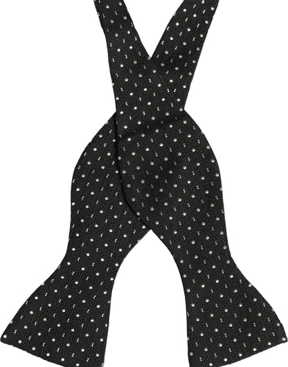 Black White Polka Dot Adjustable Neck Papillon Bow Tie