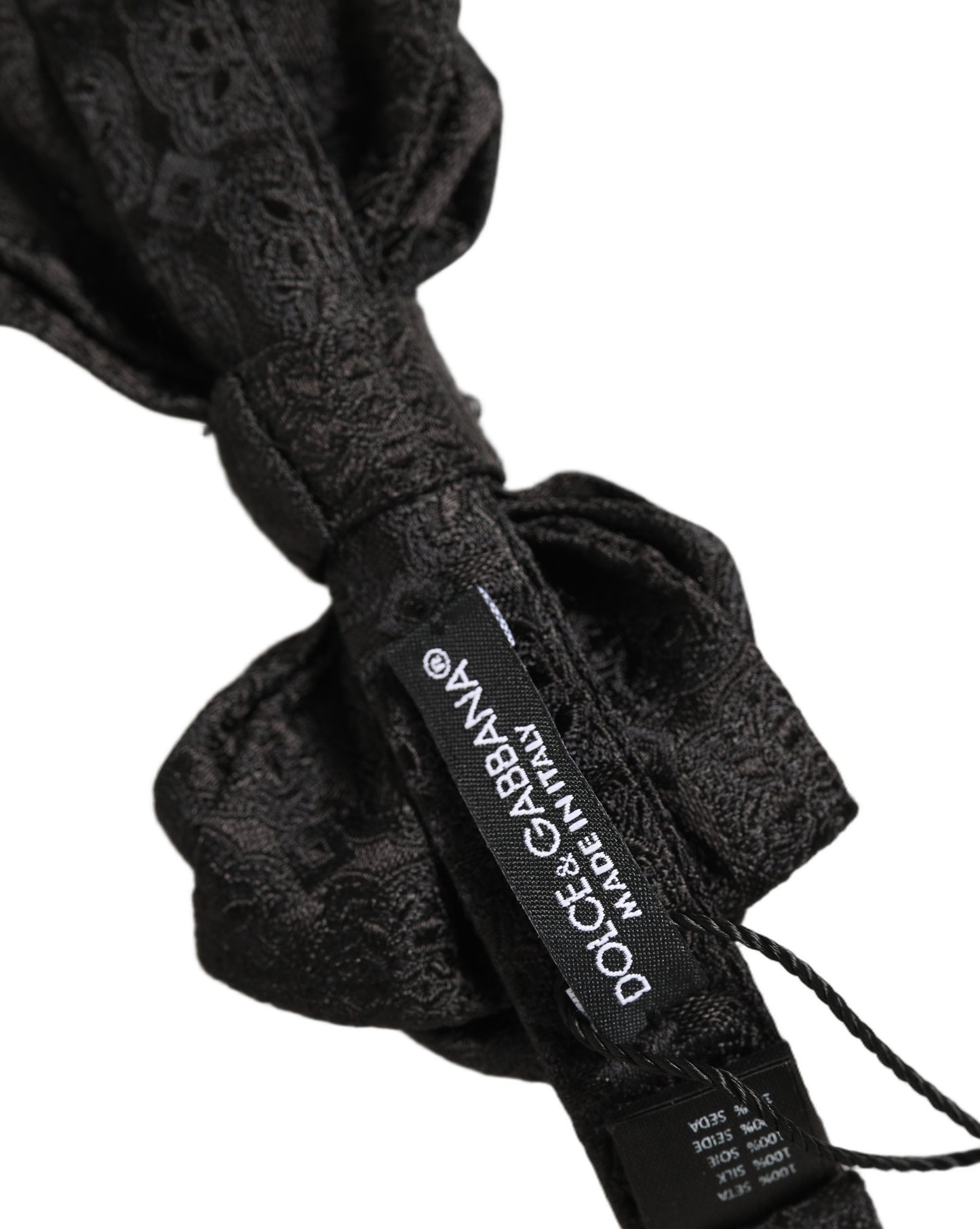 Men Black Paisley Silk Adjustable Neck Papillon Bow Tie