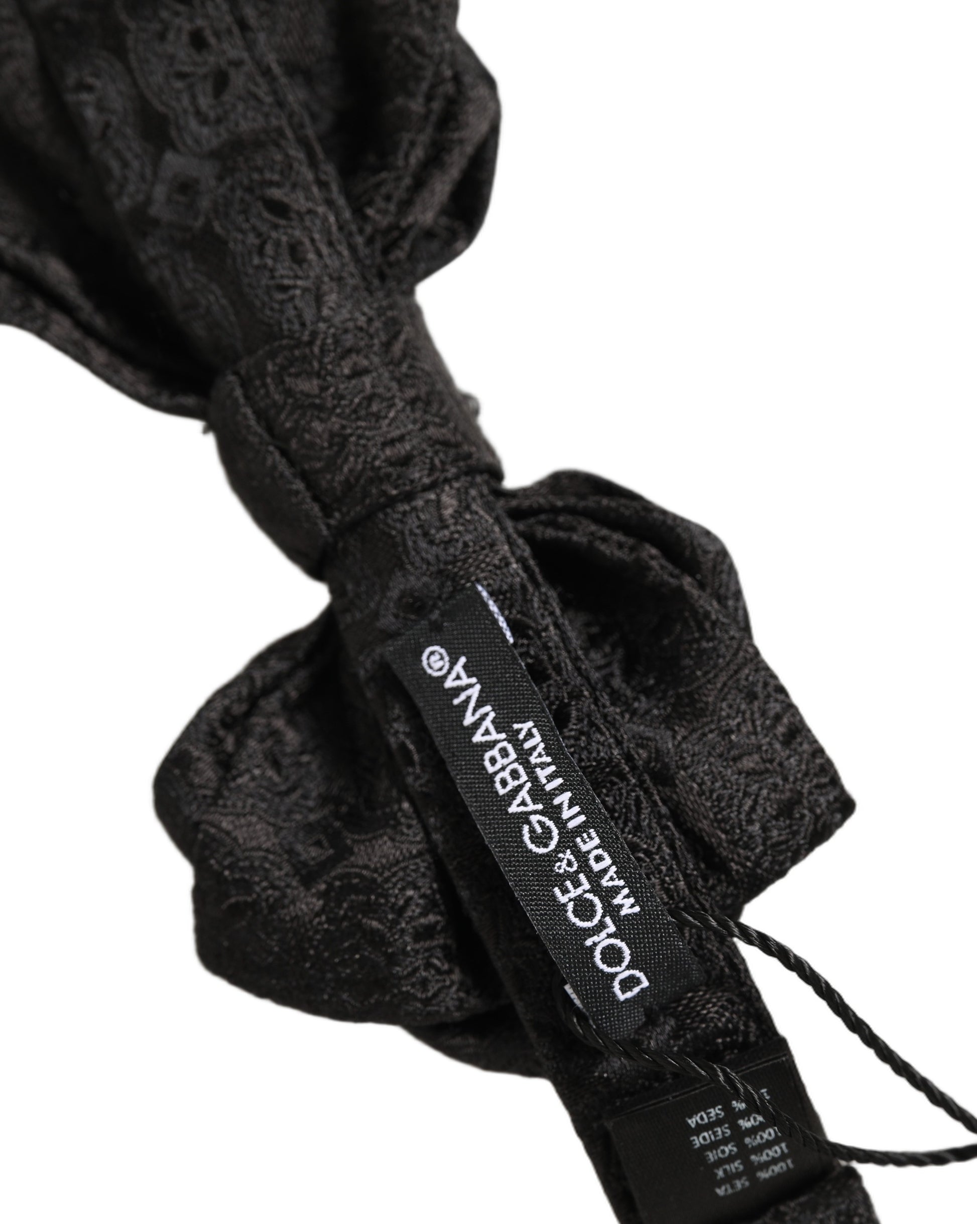Men Black Paisley Silk Adjustable Neck Papillon Bow Tie