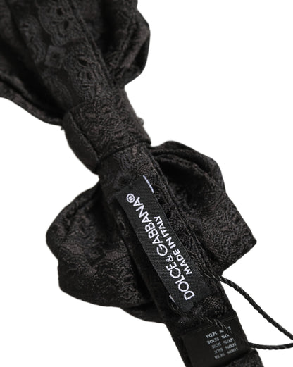 Men Black Paisley Silk Adjustable Neck Papillon Bow Tie