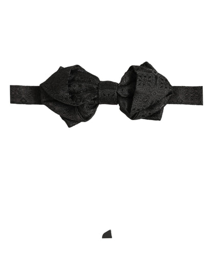 Men Black Paisley Silk Adjustable Neck Papillon Bow Tie