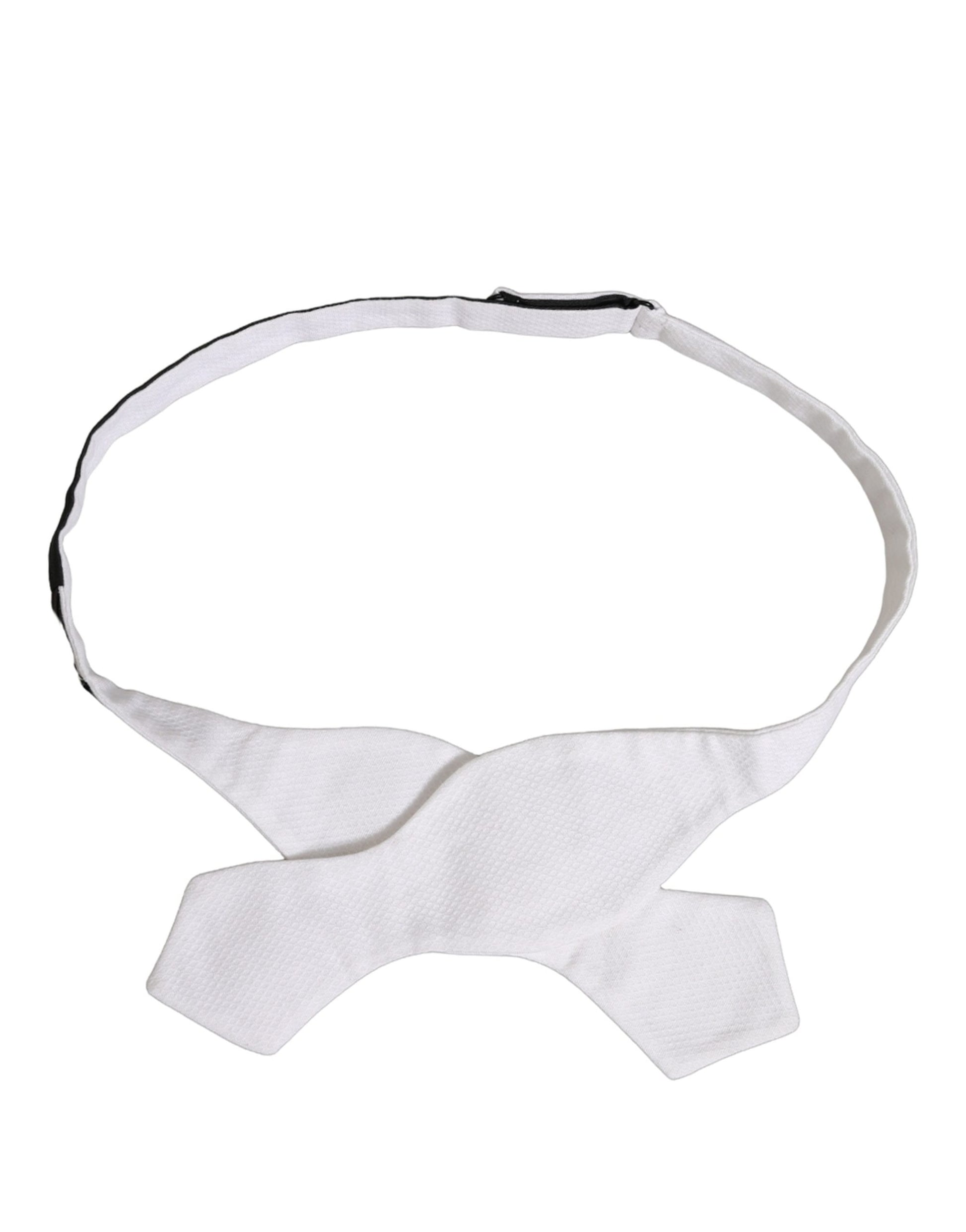 Men White 100% Silk Adjustable Neck Papillon Bow Tie