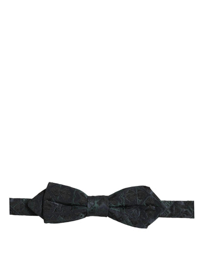 Men Black Green Paisley Adjustable Neck Papillon Bow Tie