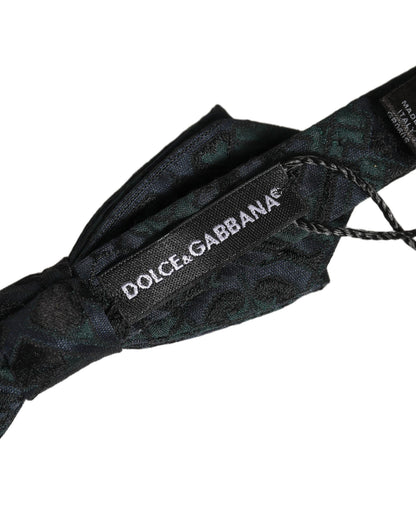 Men Black Green Paisley Adjustable Neck Papillon Bow Tie