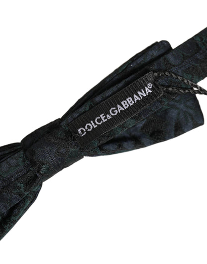 Men Black Green Paisley Adjustable Neck Papillon Bow Tie