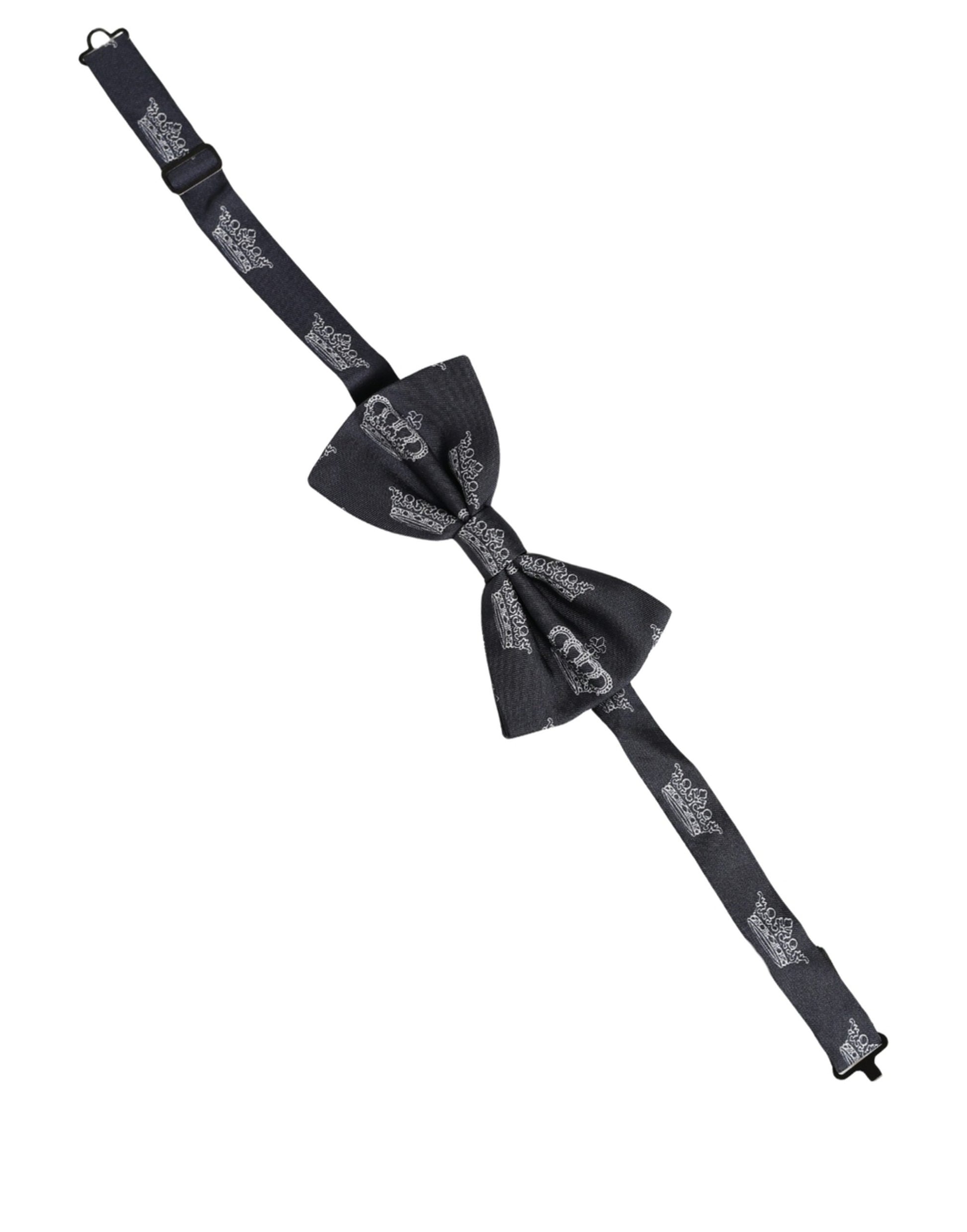 Men Black Crown Silk Adjustable Neck Papillon Bow Tie