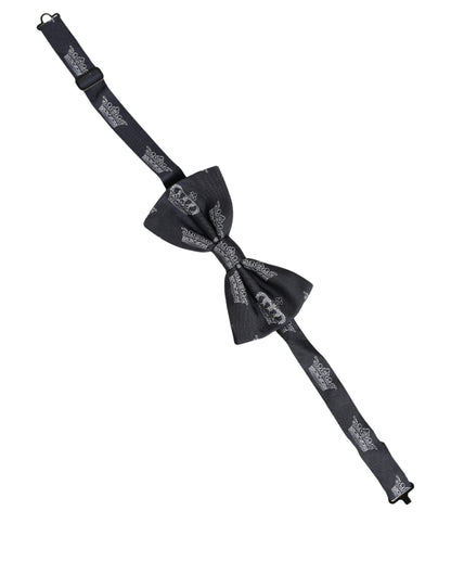 Men Black Crown Silk Adjustable Neck Papillon Bow Tie