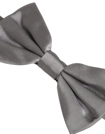 Men Gray 100% Silk Adjustable Neck Papillon Bow Tie