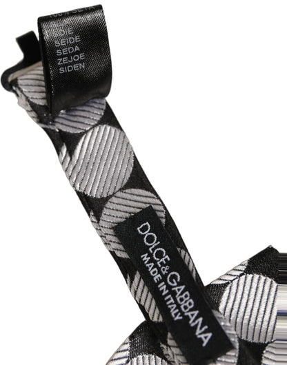 Men Black Silver Circles Adjustable Neck Papillon Bow Tie