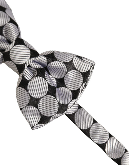 Men Black Silver Circles Adjustable Neck Papillon Bow Tie