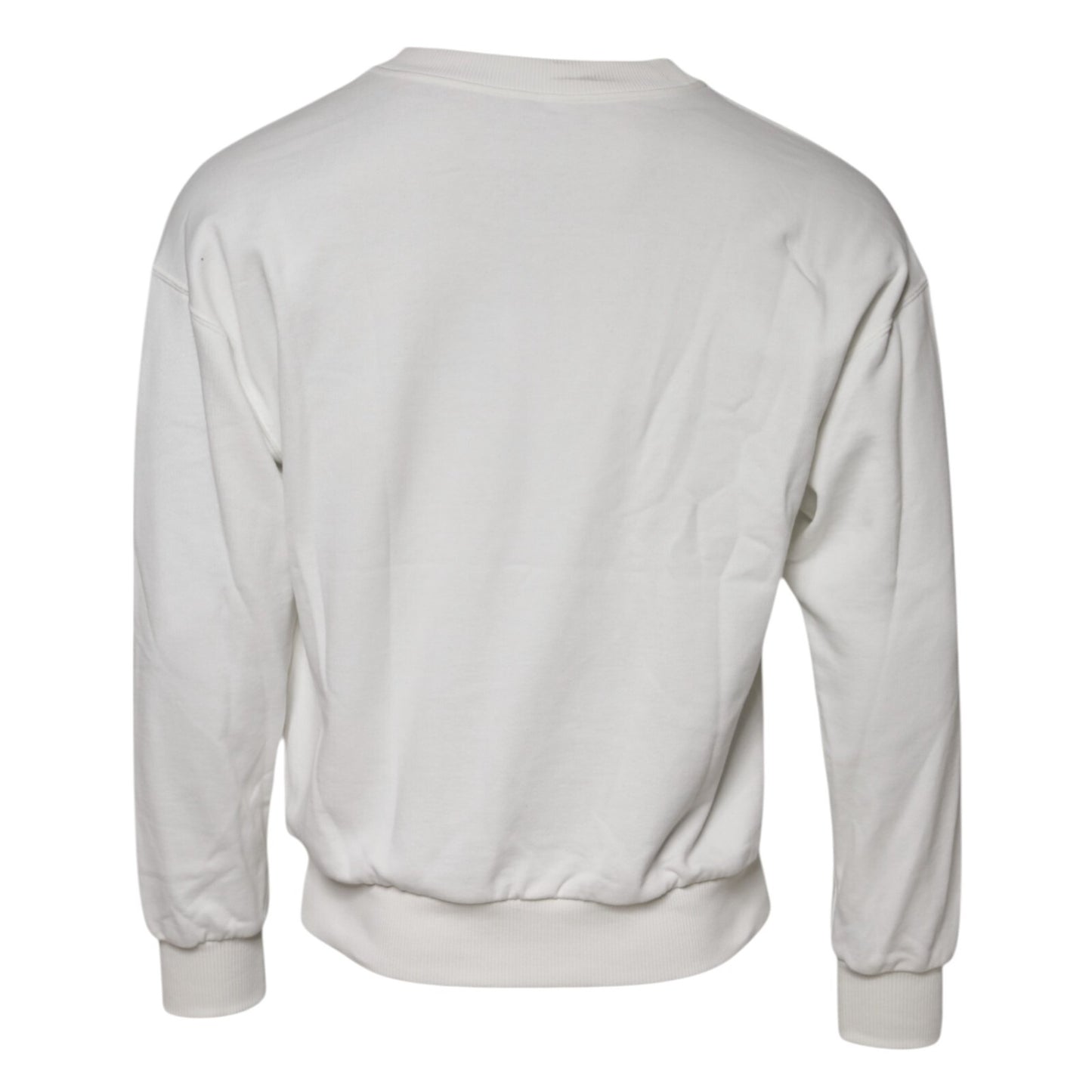 White Embossed Logo Cotton Crew Neck Sweater