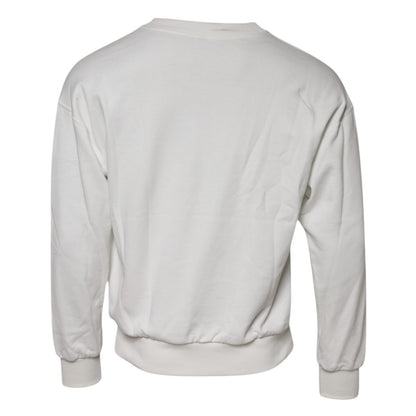 White Embossed Logo Cotton Crew Neck Sweater