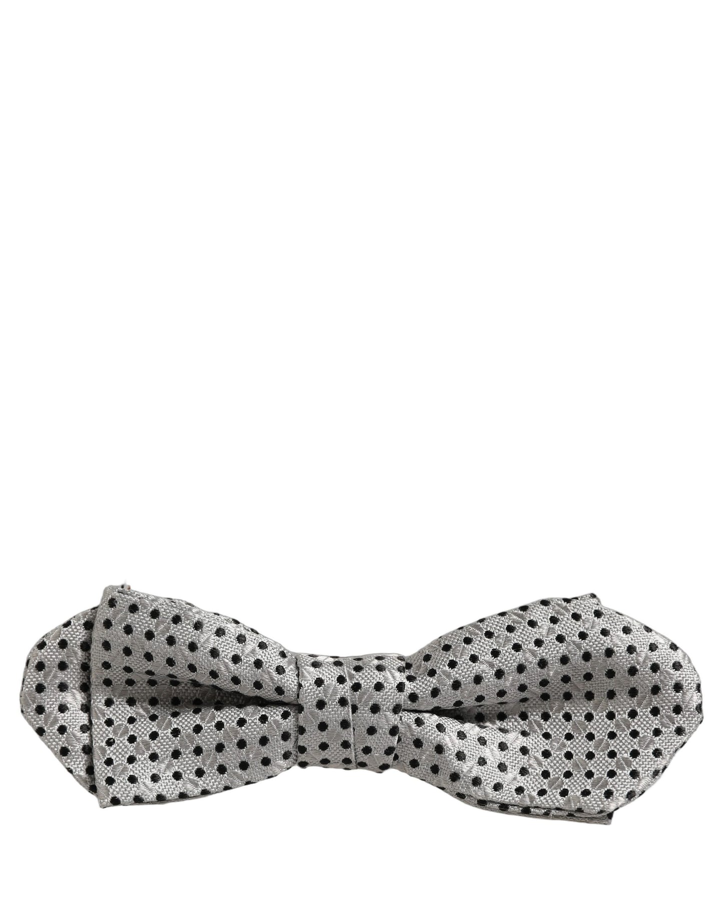Men Silver Black Polka Dot Adjustable Neck Papillon Bow Tie