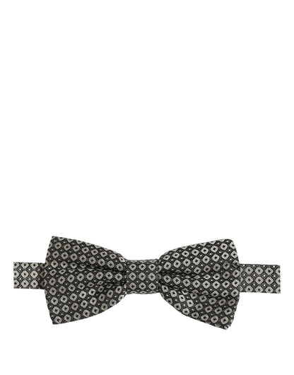 Men Gray Silk Patterned Adjustable Neck Papillon Bow Tie