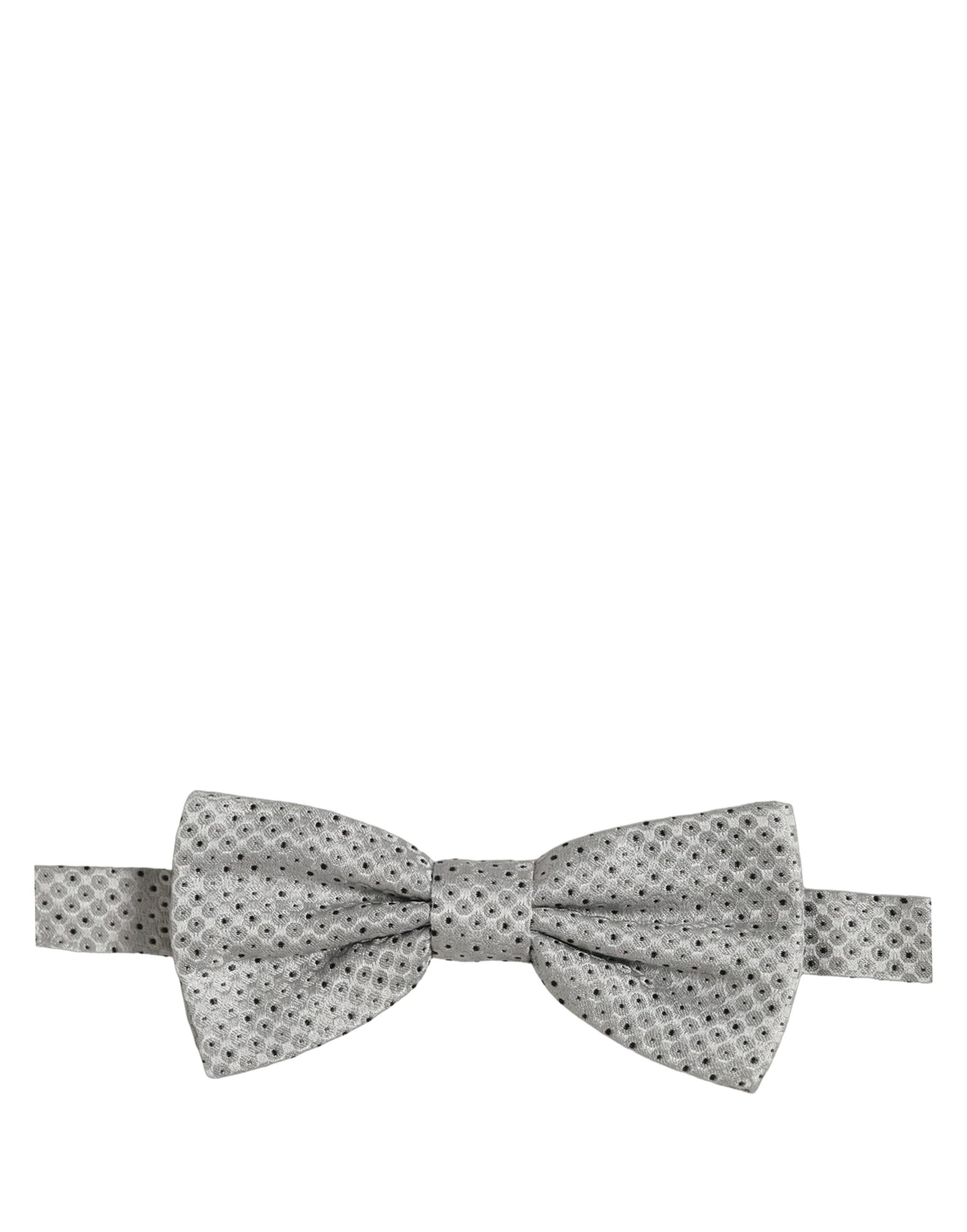 Men Black Gray Polka Dot Adjustable Neck Papillon Bow Tie