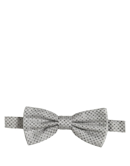 Men Black Gray Polka Dot Adjustable Neck Papillon Bow Tie