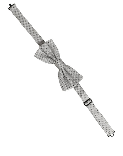 Men Black Gray Polka Dot Adjustable Neck Papillon Bow Tie
