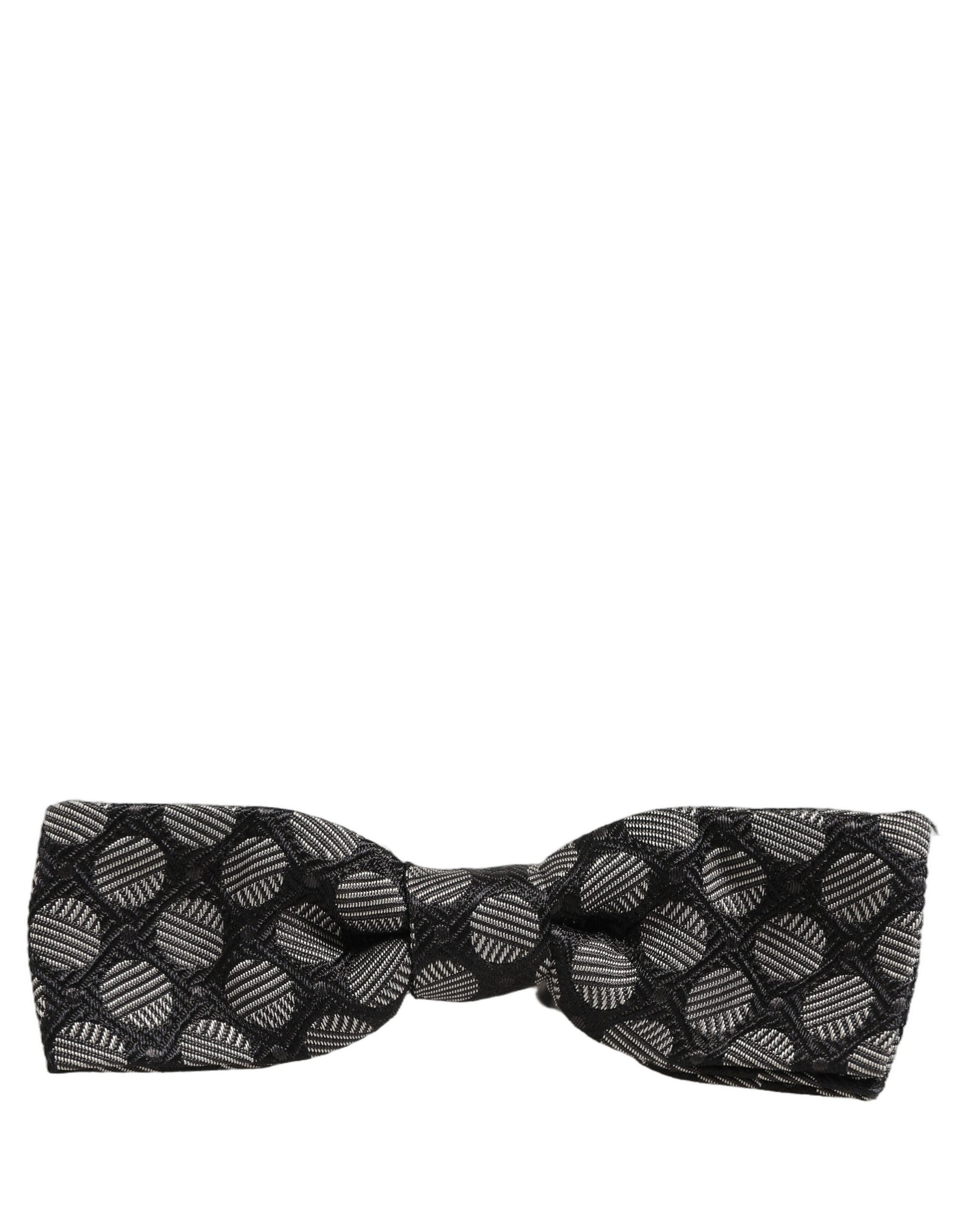 Black White Geometric Silk Adjustable Neck Papillon Bow Tie