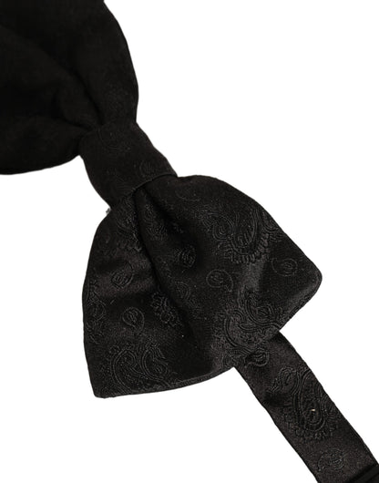 Men Black Paisley Silk Adjustable Neck Papillon Bow Tie
