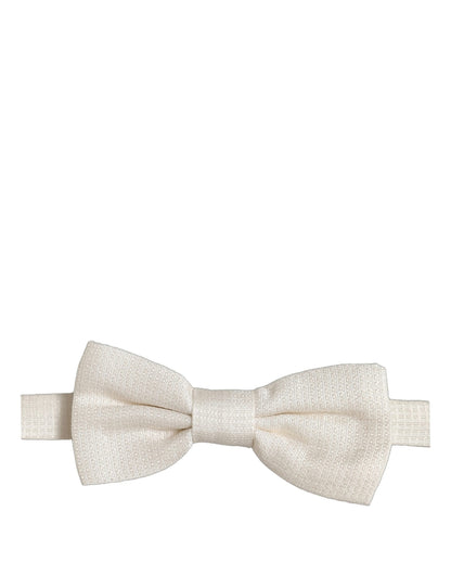 Men Off White Silk Adjustable Neck Papillon Bow Tie