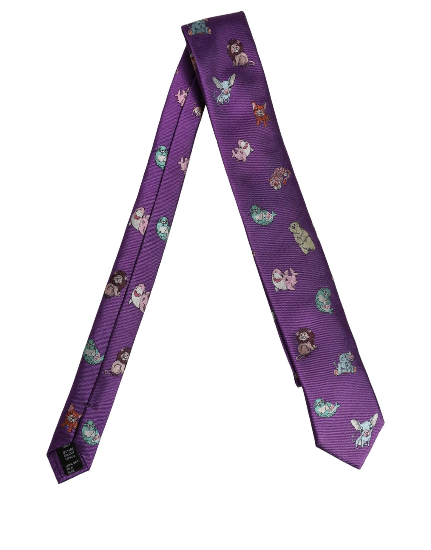 Men Purple Animal Print Adjustable Tied Necktie Tie