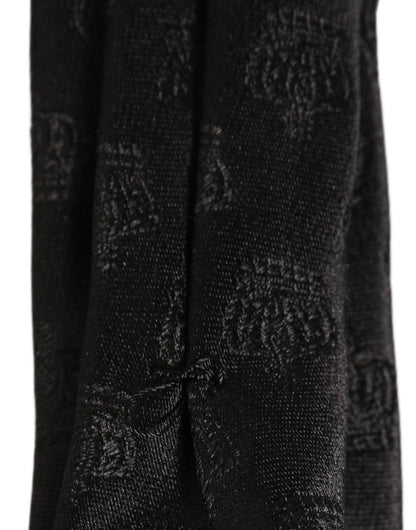 Men Black Crown Print Silk Adjustable Tied Necktie Tie