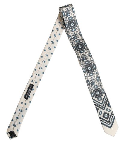 Men Off White Blue Geometric Adjustable Tied Necktie Tie