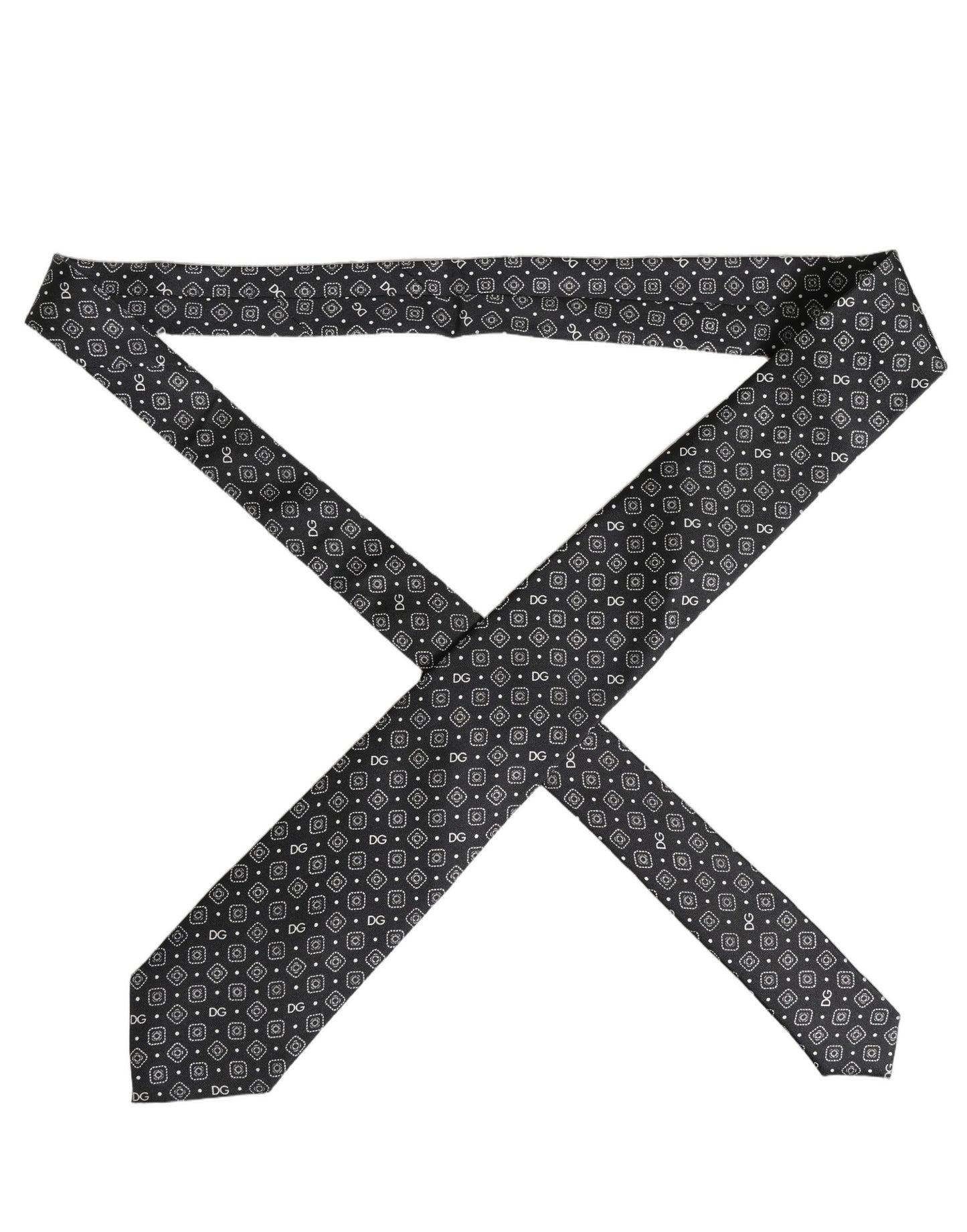 Men Black DG Logo 100% Silk Adjustable Tied Necktie Tie