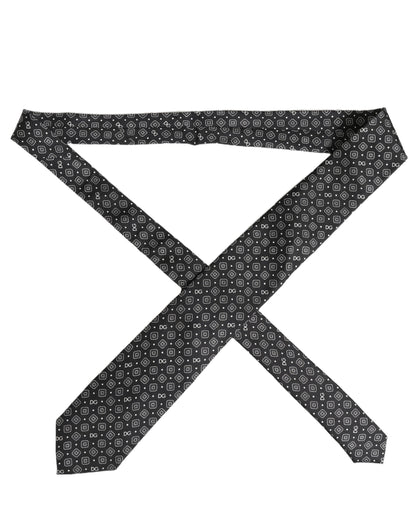 Men Black DG Logo 100% Silk Adjustable Tied Necktie Tie