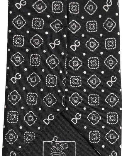Men Black DG Logo 100% Silk Adjustable Tied Necktie Tie